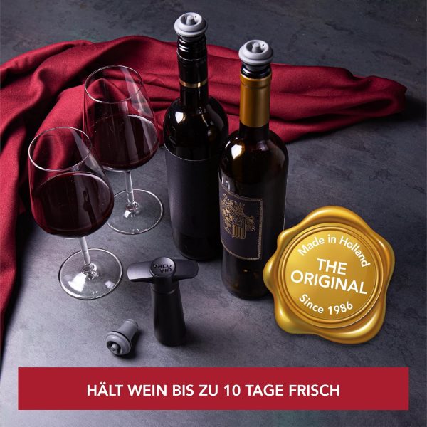 Vacu Vin Weinpumpe - Schwarz - Vakuum Weinverschluss - 1 Pumpe 2 Stopper - Hält Wein Bis zu 10 Tage Frisch - Wiederverwendbar 2
