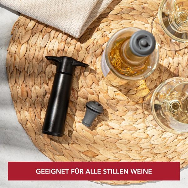 Vacu Vin Weinpumpe - Schwarz - Vakuum Weinverschluss - 1 Pumpe 2 Stopper - Hält Wein Bis zu 10 Tage Frisch - Wiederverwendbar 4