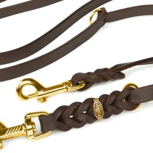 CopcoPet – Fettlederleine für Hunde – 3-fach verstellbare Hundeleine aus weichem Leder mit Karabinern & Beschlägen aus Messing – geflochtene Führleine 100% Handmade in Germany (2,40 m x 15mm | Cognac) 9