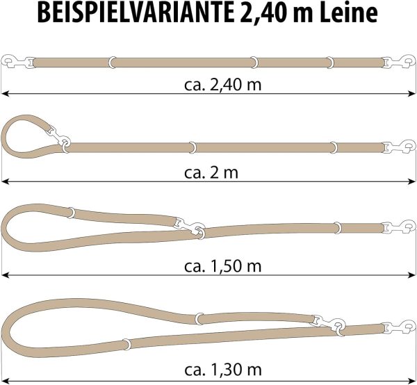 CopcoPet – Fettlederleine für Hunde – 3-fach verstellbare Hundeleine aus weichem Leder mit Karabinern & Beschlägen aus Messing – geflochtene Führleine 100% Handmade in Germany (2,40 m x 15mm | Cognac) 4