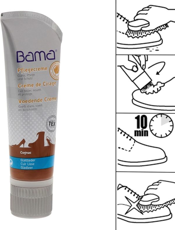 Bama Schuhcreme mit Carnaubawachs für optimale Pflege - für Glattleder, genarbtes Leder und TEX-Materialien, mit praktischem Schwammaufträger, 75ml 4