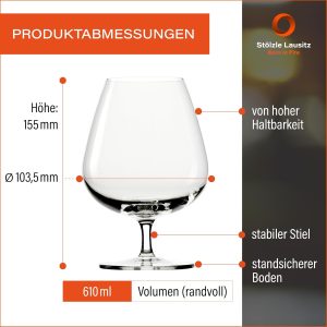 Stölzle Lausitz Weinbrandglas Cognac Grandezza 610 ml I Cognac Gläser 6er Set I hochwertige Brandy Gläser spülmaschinenfest I Weinbrandgläser stoßfest I Cognac Schwenkglas I Brandy Glas 7