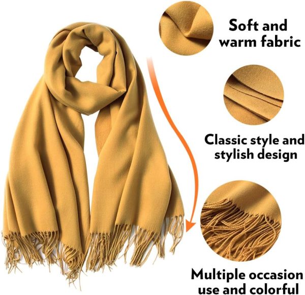 MaaMgic Schal Damen Warm Herbst Winter unifarben Baumwolle mit quasten/fransen, 40+ Farben Einfarbig Pashmina Schals und Tücher für abendkleid xl Stola Scarf Winterschal MEHRWEG 4