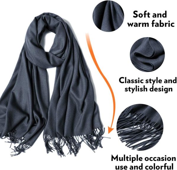 MaaMgic Schal Damen Warm Herbst Winter unifarben Baumwolle mit quasten/fransen, 40+ Farben Einfarbig Pashmina Schals und Tücher für abendkleid xl Stola Scarf Winterschal MEHRWEG 2