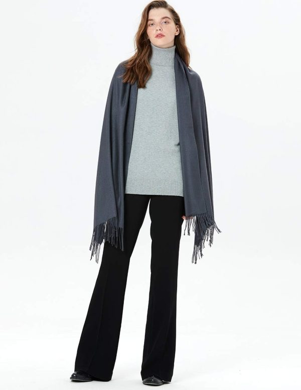 MaaMgic Schal Damen Warm Herbst Winter unifarben Baumwolle mit quasten/fransen, 40+ Farben Einfarbig Pashmina Schals und Tücher für abendkleid xl Stola Scarf Winterschal MEHRWEG 4