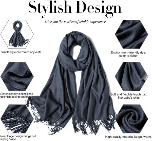 MaaMgic Schal Damen Warm Herbst Winter unifarben Baumwolle mit quasten/fransen, 40+ Farben Einfarbig Pashmina Schals und Tücher für abendkleid xl Stola Scarf Winterschal MEHRWEG 7