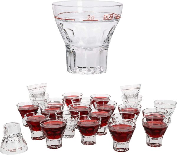 Van Well 24er Schnapsgläser Set Mannheim I 2cl Shotgäser aus Kristall-Glas mit rotem Eichstrich I Pinnchen Gläser für Tequila Raki Wodka Likör Ouzo I Kurze Gläser Set 24 teilig 1