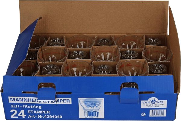 Van Well 24er Schnapsgläser Set Mannheim I 2cl Shotgäser aus Kristall-Glas mit rotem Eichstrich I Pinnchen Gläser für Tequila Raki Wodka Likör Ouzo I Kurze Gläser Set 24 teilig 4