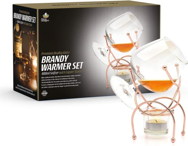 Bar Amigos Weinbrand Gläser und Cognacglas Wärmer, Kupferständer, Geschenkset mit Teelicht & Kupferhalter – Brandy Warmer Set Cognacschwenker Trinkset teelichter glas 1pc 1