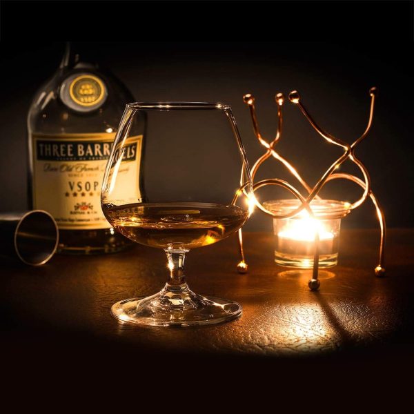 Bar Amigos Weinbrand Gläser und Cognacglas Wärmer, Kupferständer, Geschenkset mit Teelicht & Kupferhalter – Brandy Warmer Set Cognacschwenker Trinkset teelichter glas 1pc 2