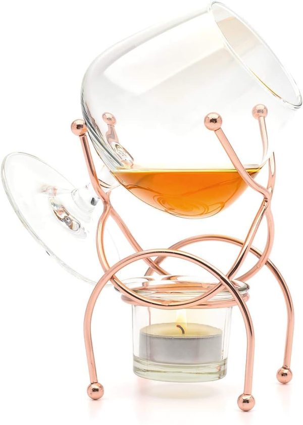 Bar Amigos Weinbrand Gläser und Cognacglas Wärmer, Kupferständer, Geschenkset mit Teelicht & Kupferhalter – Brandy Warmer Set Cognacschwenker Trinkset teelichter glas 1pc 3
