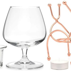Bar Amigos Weinbrand Gläser und Cognacglas Wärmer, Kupferständer, Geschenkset mit Teelicht & Kupferhalter – Brandy Warmer Set Cognacschwenker Trinkset teelichter glas 1pc 16