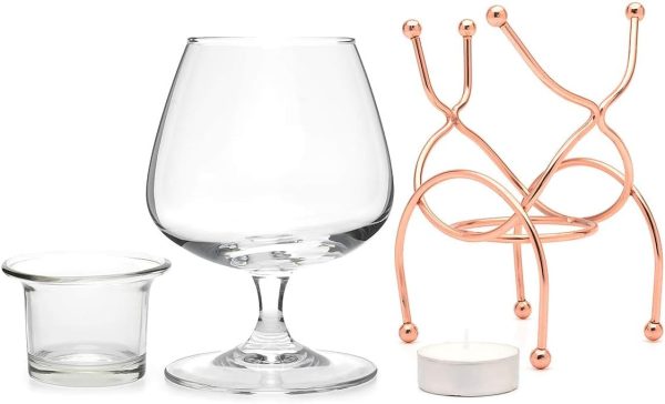 Bar Amigos Weinbrand Gläser und Cognacglas Wärmer, Kupferständer, Geschenkset mit Teelicht & Kupferhalter – Brandy Warmer Set Cognacschwenker Trinkset teelichter glas 1pc 5