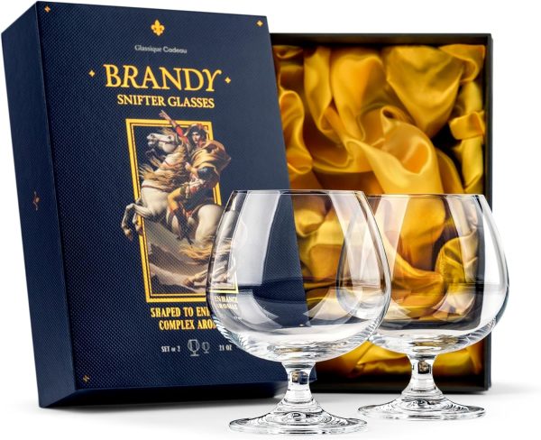 GLASSIQUE CADEAU Große 620 ml Brandy, Cognac und Armagnac Gläser | 2er Set | Kristall Spülmaschinenfest Cognacschwenker mit Kurzem Stiel | Cognacgläser Geschenkset 1