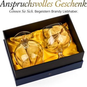 GLASSIQUE CADEAU Große 620 ml Brandy, Cognac und Armagnac Gläser | 2er Set | Kristall Spülmaschinenfest Cognacschwenker mit Kurzem Stiel | Cognacgläser Geschenkset 14