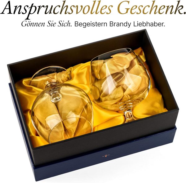 GLASSIQUE CADEAU Große 620 ml Brandy, Cognac und Armagnac Gläser | 2er Set | Kristall Spülmaschinenfest Cognacschwenker mit Kurzem Stiel | Cognacgläser Geschenkset 5