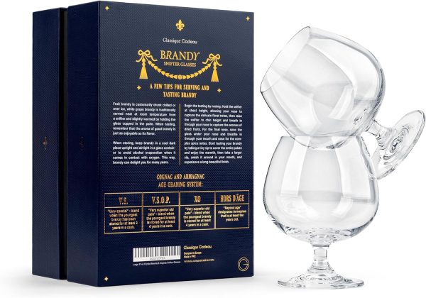 GLASSIQUE CADEAU Große 620 ml Brandy, Cognac und Armagnac Gläser | 2er Set | Kristall Spülmaschinenfest Cognacschwenker mit Kurzem Stiel | Cognacgläser Geschenkset 7