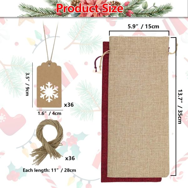 PIXHOTUL Jute-Geschenktüten mit Kordelzug für Weinflaschen, mit Anhänger und Seilen für Weihnachten, Hochzeit, Reisen, Geburtstag, Urlaubsparty 2