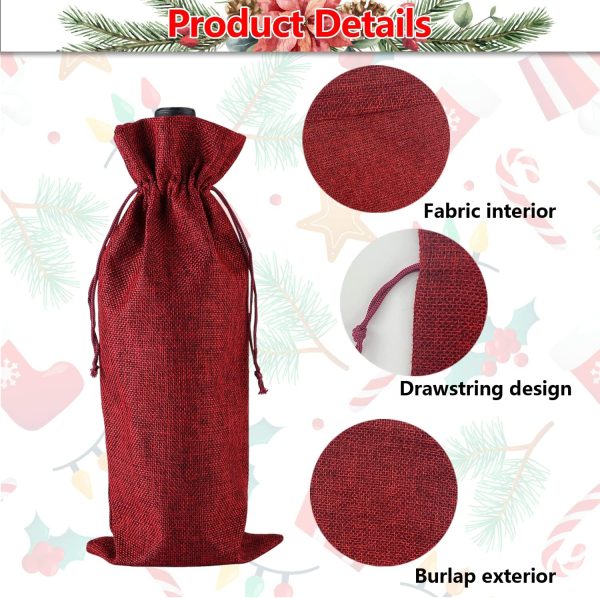 PIXHOTUL Jute-Geschenktüten mit Kordelzug für Weinflaschen, mit Anhänger und Seilen für Weihnachten, Hochzeit, Reisen, Geburtstag, Urlaubsparty 3