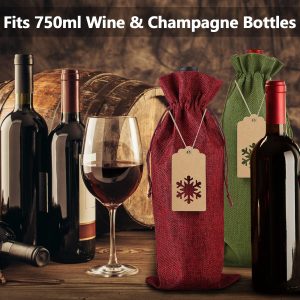 PIXHOTUL Jute-Geschenktüten mit Kordelzug für Weinflaschen, mit Anhänger und Seilen für Weihnachten, Hochzeit, Reisen, Geburtstag, Urlaubsparty 12