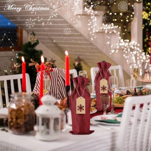 PIXHOTUL Jute-Geschenktüten mit Kordelzug für Weinflaschen, mit Anhänger und Seilen für Weihnachten, Hochzeit, Reisen, Geburtstag, Urlaubsparty 16
