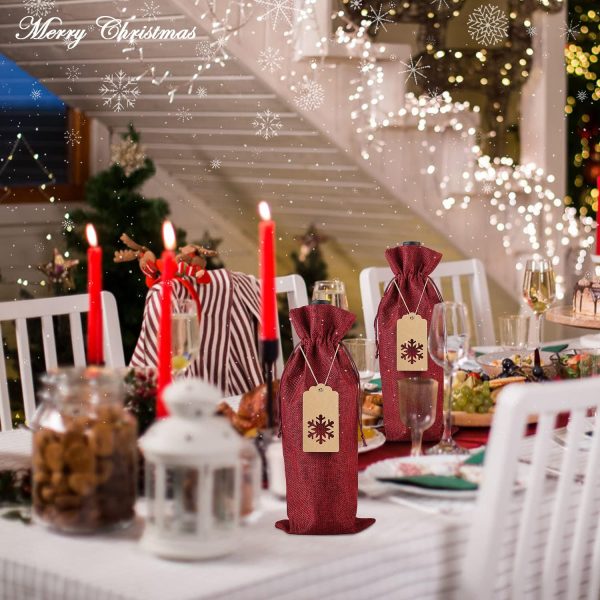 PIXHOTUL Jute-Geschenktüten mit Kordelzug für Weinflaschen, mit Anhänger und Seilen für Weihnachten, Hochzeit, Reisen, Geburtstag, Urlaubsparty 6