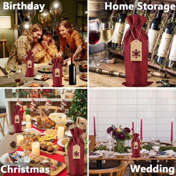 PIXHOTUL Jute-Geschenktüten mit Kordelzug für Weinflaschen, mit Anhänger und Seilen für Weihnachten, Hochzeit, Reisen, Geburtstag, Urlaubsparty 7