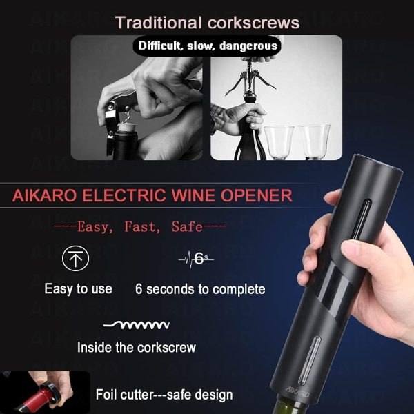 AIKARO Elektrischer Korkenzieher Wein öffner Weinflaschenöffner Automatischer Flaschenöffner, Batteriebetrieben (Set) 6
