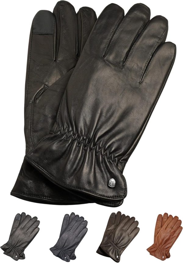 AKAROA ESTD 2019 Lederhandschuhe Herren TIM, Touchscreen Funktion, italienisches Leder, recyceltes Strickfutter aus 50% Kaschmir und 50% Wolle, 5 Größen S - XXL 1