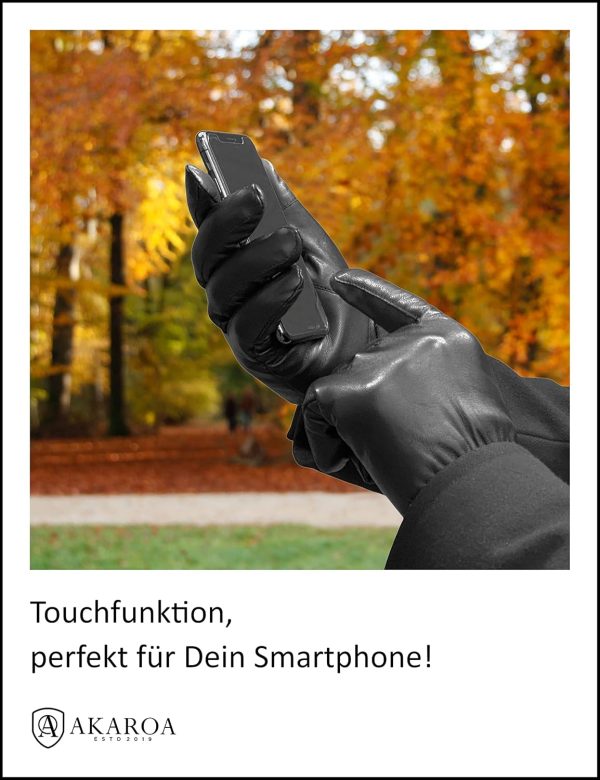 AKAROA ESTD 2019 Lederhandschuhe Herren TIM, Touchscreen Funktion, italienisches Leder, recyceltes Strickfutter aus 50% Kaschmir und 50% Wolle, 5 Größen S - XXL 2