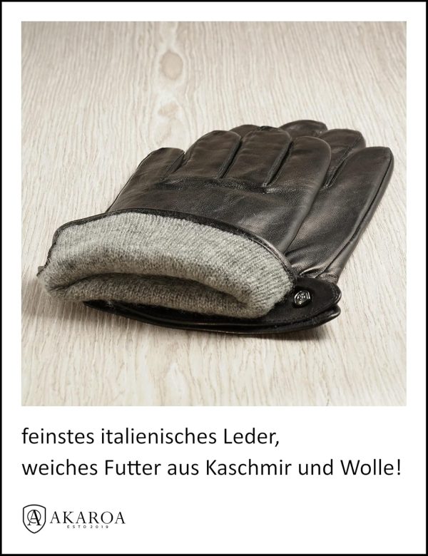 AKAROA ESTD 2019 Lederhandschuhe Herren TIM, Touchscreen Funktion, italienisches Leder, recyceltes Strickfutter aus 50% Kaschmir und 50% Wolle, 5 Größen S - XXL 3