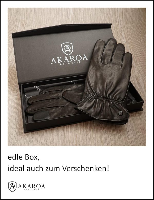 AKAROA ESTD 2019 Lederhandschuhe Herren TIM, Touchscreen Funktion, italienisches Leder, recyceltes Strickfutter aus 50% Kaschmir und 50% Wolle, 5 Größen S - XXL 4
