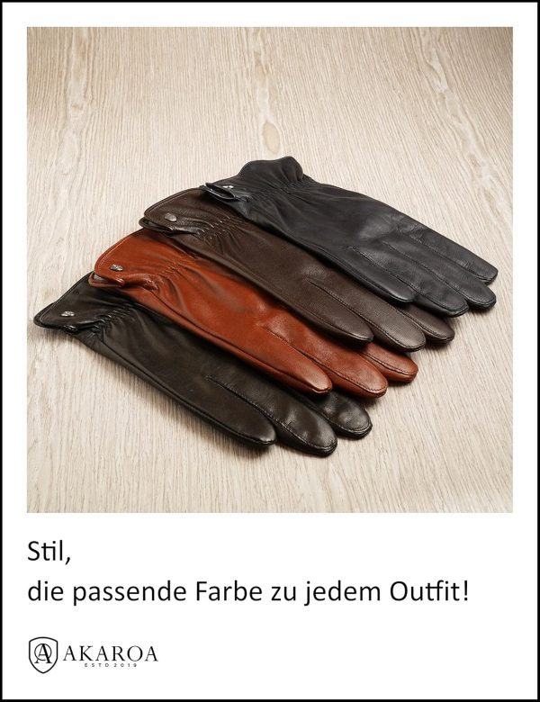 AKAROA ESTD 2019 Lederhandschuhe Herren TIM, Touchscreen Funktion, italienisches Leder, recyceltes Strickfutter aus 50% Kaschmir und 50% Wolle, 5 Größen S - XXL 5
