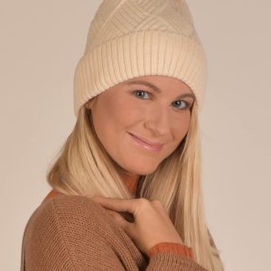 styleBREAKER Damen Strickmütze mit Rautenförmigem Rippmuster und breitem Umschlag, Feinstrick Mütze, Strick Beanie 04024192 6