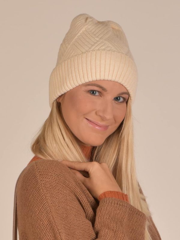 styleBREAKER Damen Strickmütze mit Rautenförmigem Rippmuster und breitem Umschlag, Feinstrick Mütze, Strick Beanie 04024192 3