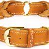 CopcoPet Hundehalsband Heidi aus Leder Cognac mit Ziernaht Beschläge Messing 30 mm Breite 30-35 cm Halsumfang 20