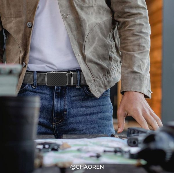 CHAOREN Gürtel Herren, Automatik Ledergürtel Herren Ratsche für Herren Business Anzug, 35mm Gürtel ohne Löcher, Größe Angepasst 3