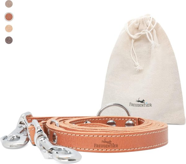FREUDENTIER Hundeleine aus zertifiziertem Leder 2m, 3-Fach verstellbare Führleine, liebevoll in Holland produziert, hochwertig und stilvoll, Amstelpark Kollektion (Cognac, 20mm breit) 1