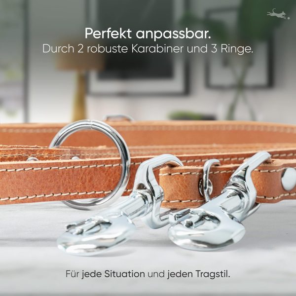 FREUDENTIER Hundeleine aus zertifiziertem Leder 2m, 3-Fach verstellbare Führleine, liebevoll in Holland produziert, hochwertig und stilvoll, Amstelpark Kollektion (Cognac, 20mm breit) 3