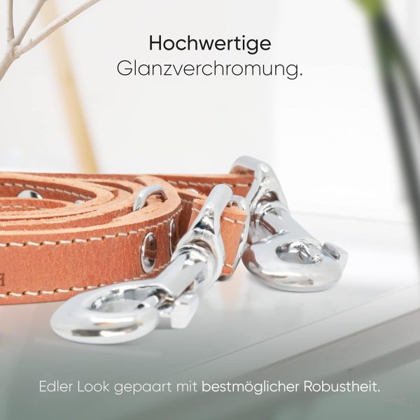 FREUDENTIER Hundeleine aus zertifiziertem Leder 2m, 3-Fach verstellbare Führleine, liebevoll in Holland produziert, hochwertig und stilvoll, Amstelpark Kollektion (Cognac, 20mm breit) 5