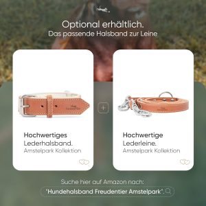 FREUDENTIER Hundeleine aus zertifiziertem Leder 2m, 3-Fach verstellbare Führleine, liebevoll in Holland produziert, hochwertig und stilvoll, Amstelpark Kollektion (Cognac, 20mm breit) 18