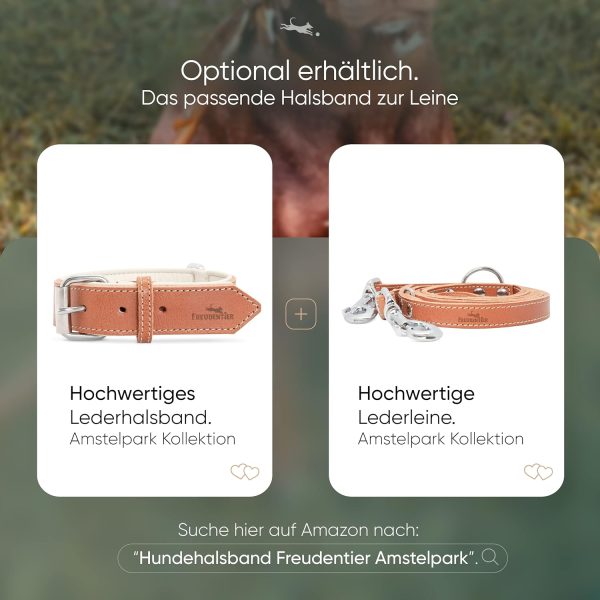 FREUDENTIER Hundeleine aus zertifiziertem Leder 2m, 3-Fach verstellbare Führleine, liebevoll in Holland produziert, hochwertig und stilvoll, Amstelpark Kollektion (Cognac, 20mm breit) 7