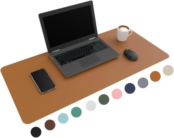 WURK Schreibtischunterlage [80 cm x 40 cm] - Premium Qualität - Mauspad - Große Schreibunterlage - Mauspad XXL - Rutschfeste Unterlagenmatte - Desk Mat - PU Leder Inklusive Kabelclip (Cognac Braun) 1