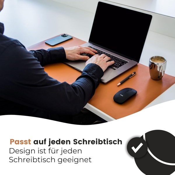 WURK Schreibtischunterlage [80 cm x 40 cm] - Premium Qualität - Mauspad - Große Schreibunterlage - Mauspad XXL - Rutschfeste Unterlagenmatte - Desk Mat - PU Leder Inklusive Kabelclip (Cognac Braun) 3