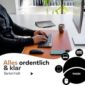 WURK Schreibtischunterlage [80 cm x 40 cm] - Premium Qualität - Mauspad - Große Schreibunterlage - Mauspad XXL - Rutschfeste Unterlagenmatte - Desk Mat - PU Leder Inklusive Kabelclip (Cognac Braun) 18