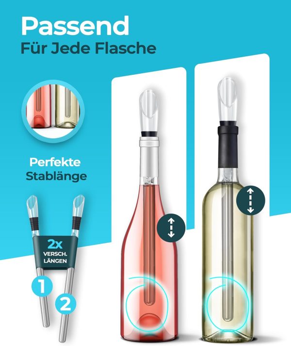 Brendo Weinkühler 4-in-1 Weinkühlstab Edelstahl I Flaschenkühler 2 Längen Weinkühlstäbe + Weinausgießer + Dekanter + Flaschenverschluss I Wein-Geschenk-Set Männer Frauen, Wein-Zubehör, Geschenkidee 2