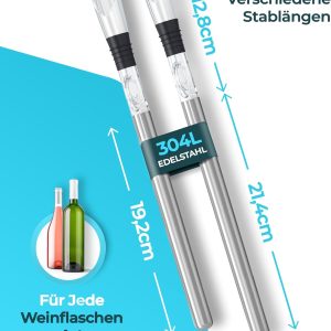 Brendo Weinkühler 4-in-1 Weinkühlstab Edelstahl I Flaschenkühler 2 Längen Weinkühlstäbe + Weinausgießer + Dekanter + Flaschenverschluss I Wein-Geschenk-Set Männer Frauen, Wein-Zubehör, Geschenkidee 13