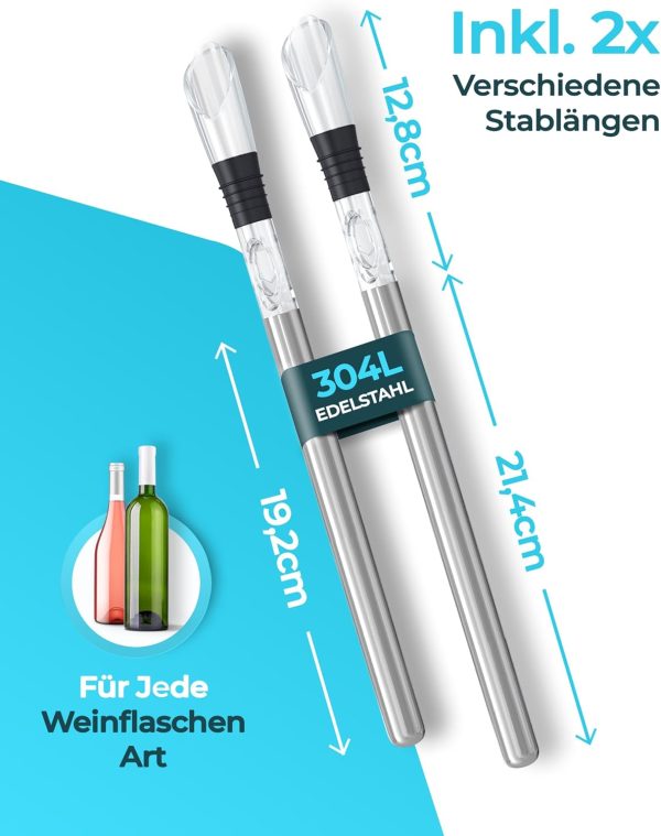 Brendo Weinkühler 4-in-1 Weinkühlstab Edelstahl I Flaschenkühler 2 Längen Weinkühlstäbe + Weinausgießer + Dekanter + Flaschenverschluss I Wein-Geschenk-Set Männer Frauen, Wein-Zubehör, Geschenkidee 4