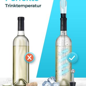 Brendo Weinkühler 4-in-1 Weinkühlstab Edelstahl I Flaschenkühler 2 Längen Weinkühlstäbe + Weinausgießer + Dekanter + Flaschenverschluss I Wein-Geschenk-Set Männer Frauen, Wein-Zubehör, Geschenkidee 15