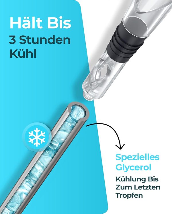 Brendo Weinkühler 4-in-1 Weinkühlstab Edelstahl I Flaschenkühler 2 Längen Weinkühlstäbe + Weinausgießer + Dekanter + Flaschenverschluss I Wein-Geschenk-Set Männer Frauen, Wein-Zubehör, Geschenkidee 6